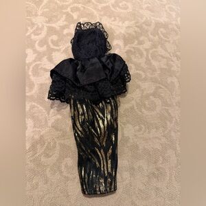 Vintage Barbie Doll Black and Gold Lace Dress